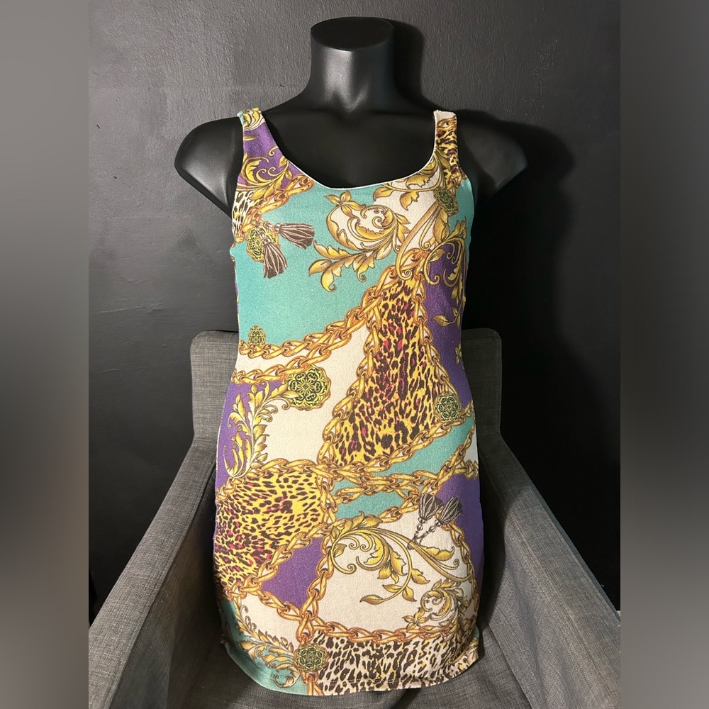Colorful Patterned Sleeveless Dress Large